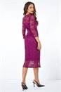 Wine Stretch Lace Overlay Midi Dress, Image 3 of 5