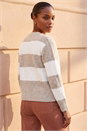 Beige Stripe Buttoned Knit Cardigan, Image 3 of 4