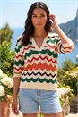 Ivory Collar Wave Stripe Knit Top, Image 1 of 4