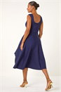 Navy  Asymmetric Flared Hem Midi Dress, Image 3 of 5