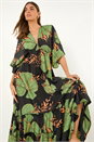 Green Boho Leaf Maxi Dress, Image 1 of 5