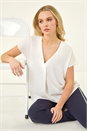 Ivory  Petite V-Neck Tuck Front Top, Image 3 of 7