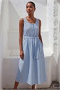 Light Blue Pinstripe Belted Midi Dress, Image 1 of 4
