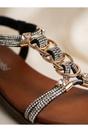 Black iKrush Black Grace Rhinestone Chain Flat Sandals, Image 3 of 8