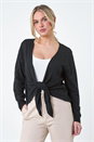 Black Petite Waterfall Front Cotton Knit Cardigan, Image 4 of 5