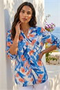 Blue Floral Print Longline Blouse, Image 1 of 4