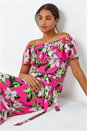 Fuchsia Tropical Bardot Stretch Midi Dress, Image 3 of 5