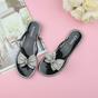 Black Diamante Bow Toe Post Jelly Sandals Flip Flops, Image 4 of 6