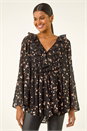Rose Foil Heart Print Frill Front Blouse, Image 2 of 5