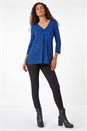 Royal Blue Abstract Print Pleat Front Tunic Top, Image 4 of 5