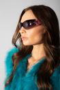 Pink Wrap Around Racer Sunglasses with Star Hinge Detail in Pink, Image 1 of 2