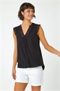 Black Sleeveless Lace Trim Cotton Top, Image 2 of 5