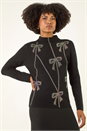 Black Diamante Bow High Neck Knit Jumper, Image 2 of 6