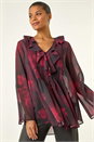 Red Printed Frill Front Blouse, Image 4 of 5