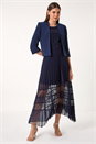 Navy  Pleated Lace Detail Midi Dress, Image 6 of 6