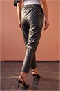 Black Petite Faux Leather Textured Drawstring Trouser, Image 3 of 4