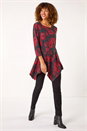 Red Floral Print Hanky Hem Tunic Top, Image 2 of 5