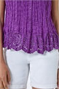Purple Cotton Embroidered V-Neck Crinkle Blouse, Image 4 of 6