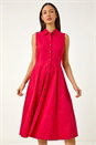 Red Embroidered Buttoned Midi Dress, Image 4 of 5