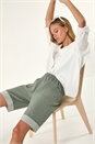 Khaki Bengaline Turn Up Stripe Shorts, Image 1 of 5