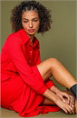 Red Tiered Midi Shirt Dress, Image 5 of 5