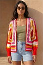 Orange Crochet Edge Knit Cardigan, Image 2 of 4