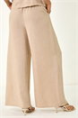 Oatmeal Dusk Elasticated Waist Wide Leg Trouser, Image 3 of 5