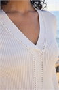 Ivory  Ribbed V-Neck Cable Knit Jumper, Image 4 of 4