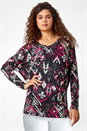 Bordeaux Aztec Print V-Neck Stretch Tunic Top, Image 1 of 5