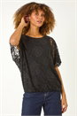 Black Rose Print Burnout Mesh Top, Image 4 of 5