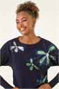 Navy  Sparkly Floral Knit Jumper, Image 4 of 5