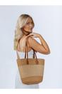 Beige Two Tone Beach Tote Bag, Image 1 of 3