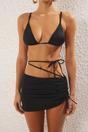 Black Triangle Bikini Set with Tie Side Skirt Detail, Image 2 of 3