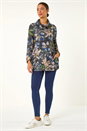 Blue Floral Printed Roll Neck Top, Image 2 of 5