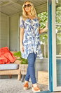 Blue Short Sleeve Floral Crinkle Tunic Top, Image 4 of 5