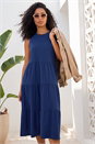 Navy Tiered Midi Smock Dress, Image 1 of 4