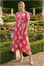 Pink Jacquard Midi Wrap Dress, Image 2 of 4