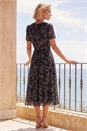 Black Floral Print Pleated Midi Dress, Image 3 of 4