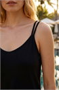 Black Double Strap V-Neck Stretch Vest Top, Image 4 of 4