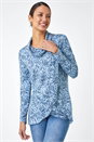 Blue Floral Print Cowl Neck Stretch Top , Image 1 of 5