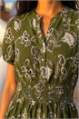 Khaki Petite Floral Print Shirred Midi Dress , Image 4 of 4