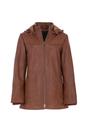 Tan Real Leather Hooded Duffle Jacket, Image 2 of 5