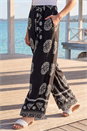 Black Mono Border Print Belted Trouser, Image 2 of 4
