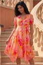 Orange Abstract Painted Floral Hanky Hem Dress, Image 1 of 4