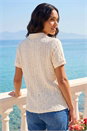 Natural  Textured Collar V-Neck Top, Image 3 of 4