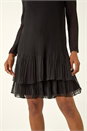 Black Pleated Frill Hem Swing Dress, Image 5 of 5