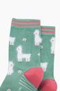 Mint Llama Floral Fluffy Bamboo Socks in Green, Image 2 of 4