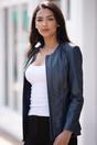 Navy Ashwood Leather Navy Real Leather Casual Collarless Jacket, Image 1 of 5