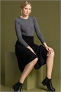 Black Ribbed Knit Pleated Midi Skirt, Image 4 of 5
