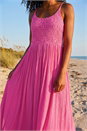 Fuchsia Lace Bodice Shirred Midi Dress, Image 4 of 4